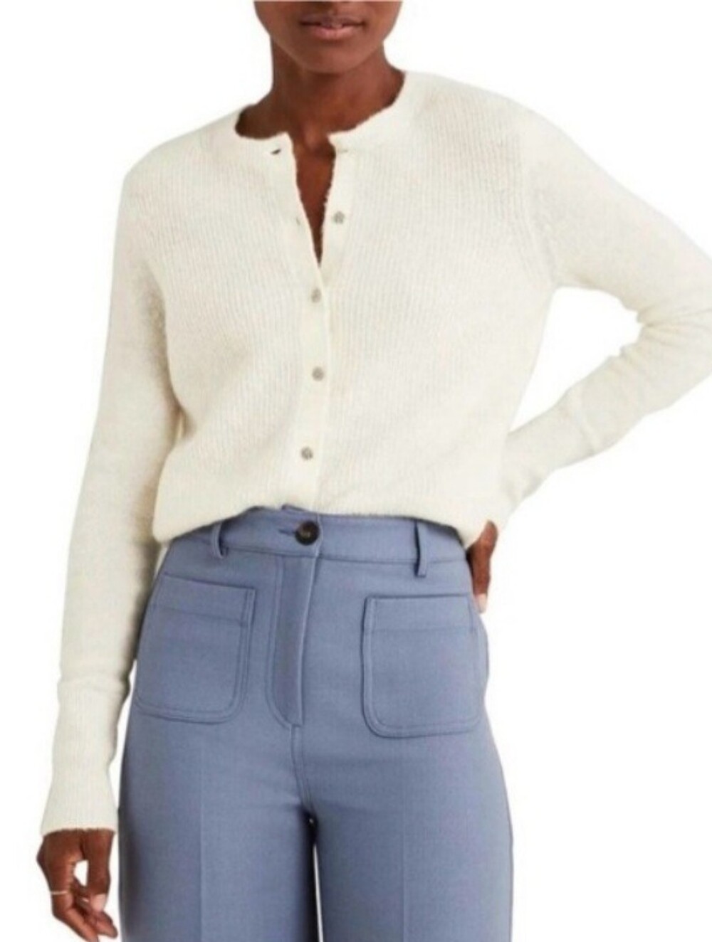 Boden Cream Faux Rhinestone Button Cardigan Sweater Size Small
